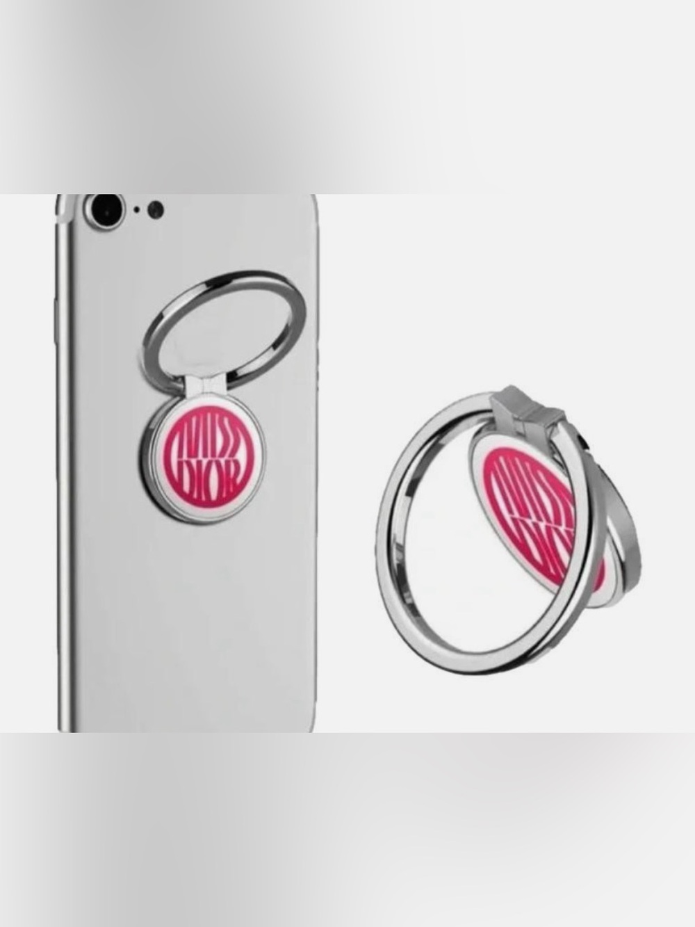Dior Pink Logo Circular Phone Ring Holder with Silver-Tone Metal